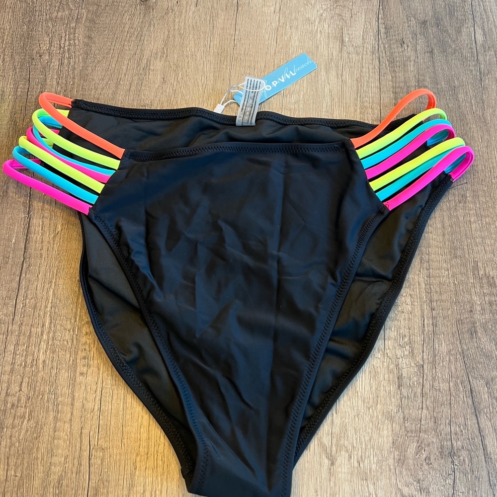 POP Vibe Women's Black Bikini with Neon Multi-Color Straps - Picture 3 of 6